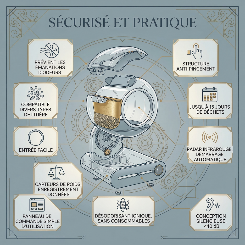 Litière automatique autonettoyante pour chat – Rotation 360° – Connectée WiFi (iOS/Android)